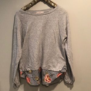 LOFT Gray and Floral Striped Top